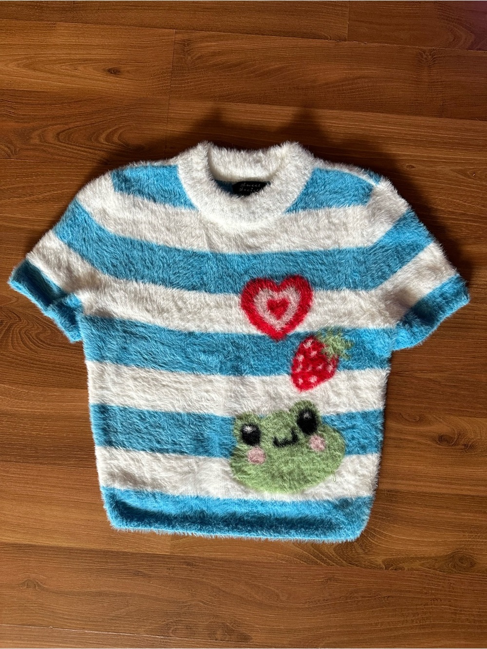 Sweet Society Frog, Strawberry, Stripe fuzzy babydoll shirt